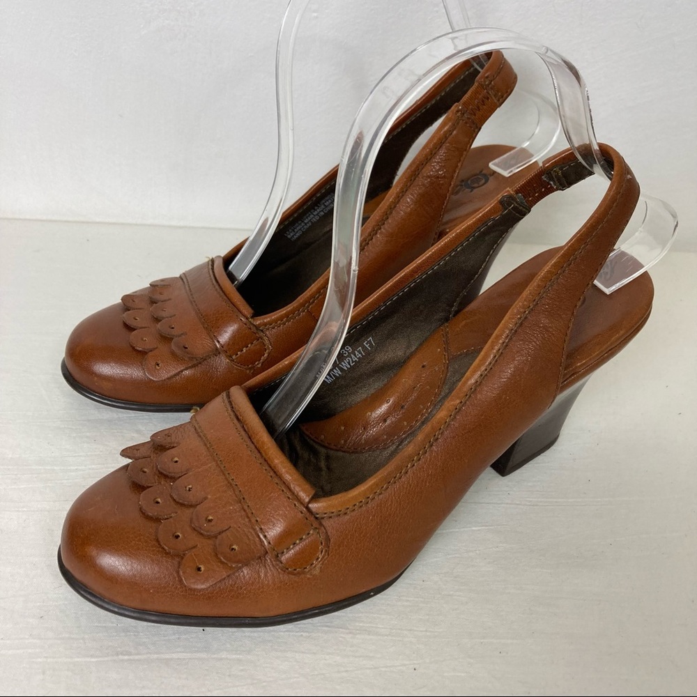 Born Crown Brown Leather Slingback Heels Shoes 8